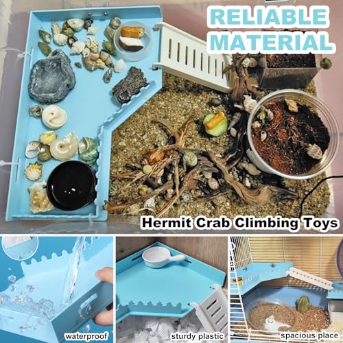 Hermit Crab Accessories - Platform with Ladder and Food Dish, Hermit Crab Climbing Toys, Habitat Supplies and Tank Accessories for Reptiles, Hamsters, Geckos, Small Lizards - color: Brown