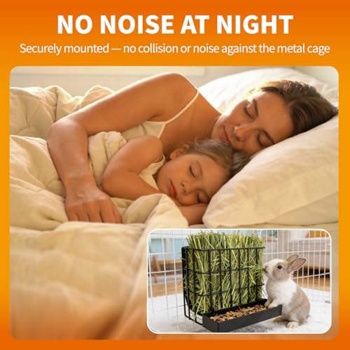 BESNEW 2-in-1 Large Rabbit Hay Feeder with Food Box,Upgraded Metal Guinea Pig Hay Feeder Hay-Leak Proof Bottom,Easy to Install,Bunny Supplies for Rabbit Guinea Pig Chinchilla Small Animals - color: Black, size: 10in feeder-box