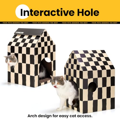 Conlun 2-Pack Cat Scratching Pad House Indoor Cave <13 lbs | 2-pack cozy caves, heavy-duty cardboard | traps messy crumbs, quick setup | ideal for multiple cats up to 13 lbs - size: Medium - 2 Pack