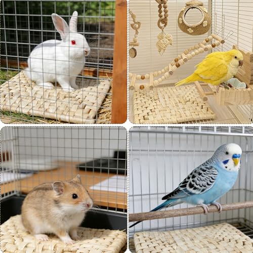 Rabbit Grass Mat,Corn husk Woven Natural Grass Bed Mat for Small Animals,Non-Toxic & Durable Chew Toy Nest Pad,Ideal Cage & Playpen Bottom Mat for Rabbits,Guinea Pigs,Hamsters,Rats & Parrots (6pcs) - size: 6pcs