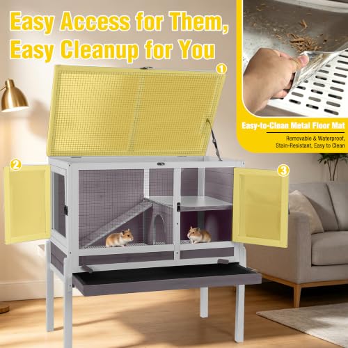 Aivituvin Wooden Guinea Pig Cages Indoor with Removable Stand, Anti Chewing Rabbit Hutch with Ramp and Wire Mesh, 2 Story Small Animals House Habitat with Pull Out Tray (Gray&Purple) - color: Gray&Purple
