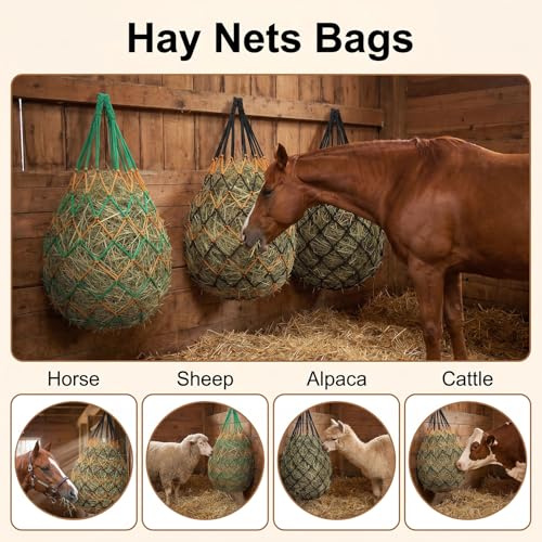Slow Feed Hay Bags for Horses 3 Pack 2.3inch Hay Nets | For Sheep Goats, Slow Feeder for Stall & Trailer, For Sheep & Cattle, Sturdy