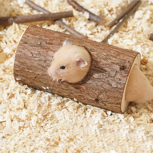 Wood Log Tunnel for Hamsters, Hideout Tube Toy for Pet Rat | Natural Wooden Hide Out, Small Habitat Decor, Small Animals Cage Accessories, for Chinchilla/Gerbil/Syrian Hamster/Guinea Pig
