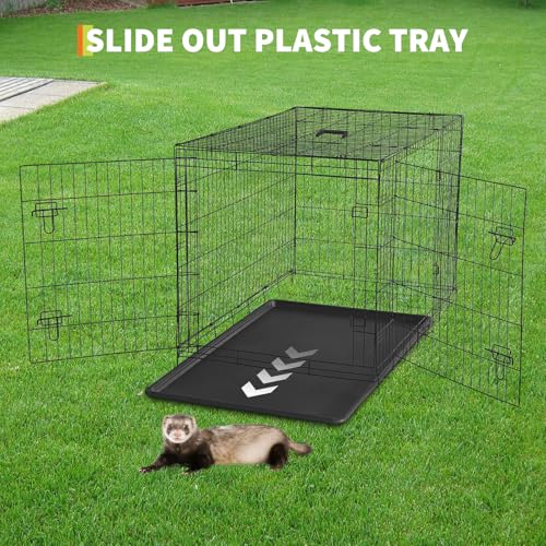 TrailBlaze Collapsible Metal Wire Cage for Small Animals - Thickened Mesh Floor, Leak-Proof Removable Tray, Double Door, Rust-Resistant - for Rabbits, Guinea Pigs, Ferrets, Cats, Chinchillas, Rats - - color: matte black