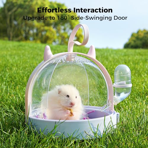 Mini&moe Hamster Travel Cage - Small Animal Carrier Cage with Water Bottle Small Portable Hamster Cage for Mice, Gerbils, Short Trips & Vet Visits - color: Purple