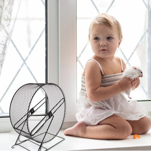 Mikikit Silent Hamster Running Wheel 11.02×10.23×5.90In Metal Mesh Track Quiet Exercise Toy for Hedgehogs Squirrels Guinea Pigs Indoor Cage Play - color: Black2