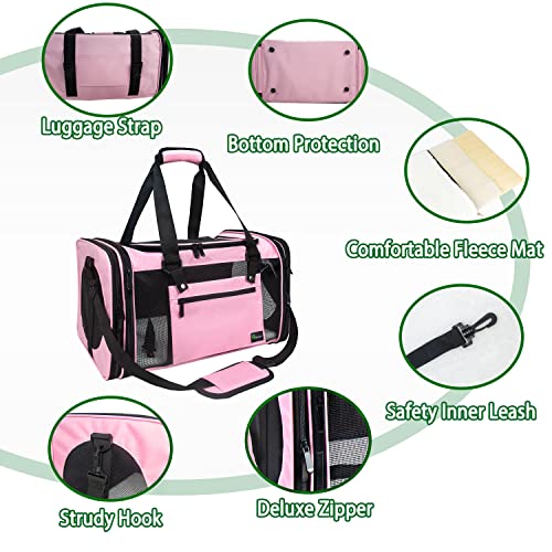 Soft-Sided Pet Carrier for Cats Small Dogs of 15 Lbs Medium Pink - color: New-Pink, size: Medium