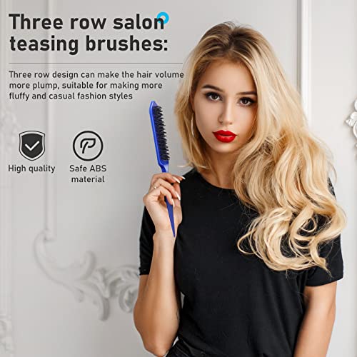 Remerry Hair Brush Set, 12 Pieces Nylon Brushes for Women & Girls - Including 3 Row Salon Teasing Brush, Double Sided Hair Edge Brush, Smooth Comb Grooming, Rat Tail Combs & Duckbill Clips - Blue - color: Blue