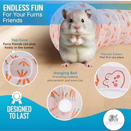 Tunnels with 3-Way Entrance - Cozy, Washable Guinea Pig Hideout - Interactive Cage Toys (Pink Hamsters) - color: Pink Hamsters