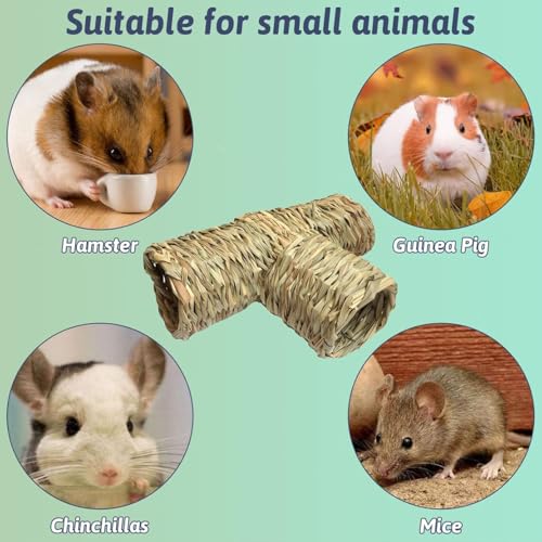 Hamiledyi Hamster Grass Tunnel Toy Nature's Hideaway Straw House with Open Entrance Guinea Pig Tunnel and Tube Home for Hamsters Rats Ferrets Guinea Pigs Chinchillas Hedgehogs and Birds