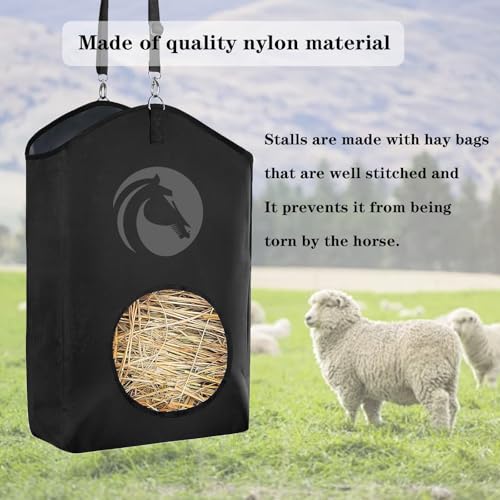 Goat Hay Feeder for Horses, Sheep with Adjustable Open Feed Hole for Slow Feeding-Black - color: Black