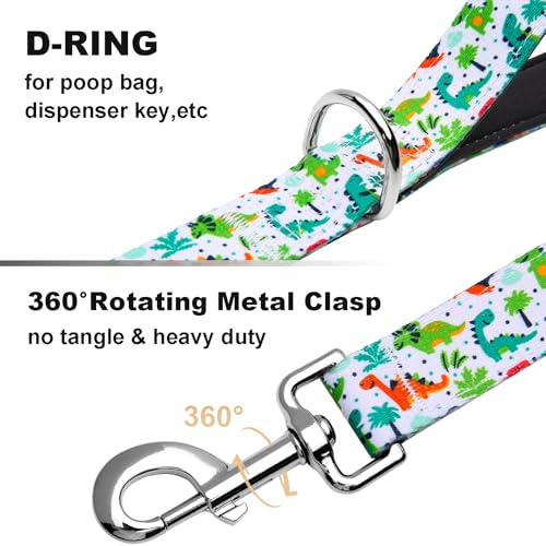 4 Foot Dog Leash for Medium Large Dogs, Double Handle Dog Leash with Padded Traffic Control Handles, Walking Training Lead, Dinosaur - color: Dinosaur, size: 1 in x 4 ft
