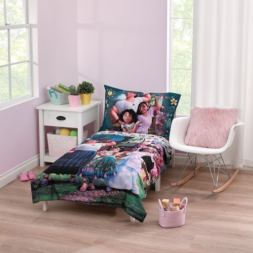 NoJo Disney Encanto Power Trio Purple and Teal 4 Piece Toddler Bed Set - Comforter, Fitted Bottom Sheet, Flat Top Sheet, and Reversible Pillowcase - color: Encanto - Power Trio