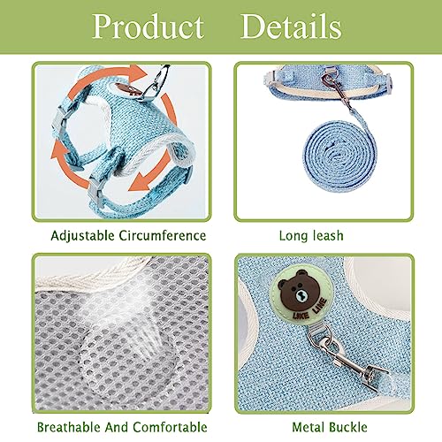 Rabbit Harness and Leash Set 2 Pieces Adjustable Bunny Harness Leash Ferret Harness Guinea Pig Harness Ferret Leash for Small Pets Walking Outdoor (Blue, Small) - color: Blue