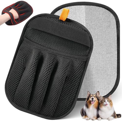 Pet Hair Removal Glove Cat & Dog, Electrostatic Reusable Hair Remover Tool | Upgraded washable 5-Finger pet hair remover works for laundry, couch, carpet & car seat, removes dog and cat fur easily - color: Black