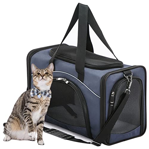 ‌Petsfit Airline Approved Pet Carrier for Small Cats, 15x8x10 TSA Approved Carrier, with Removable Dual-Sided Padding (2-Way Placement) - Fits Under Most Airplane Seats, Escape Proof (Navy) - color: Navy, size: 16.5"L x 8.6"W x 11.0"H