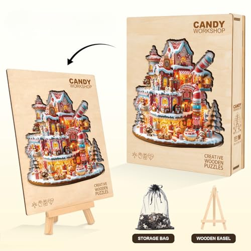 3D Christmas Candy Workshop Puzzles Adults Gifts Wooden 100 Pieces 8.5 * 8.2in - color: 3d Christmas Candy Workshop, size: Small