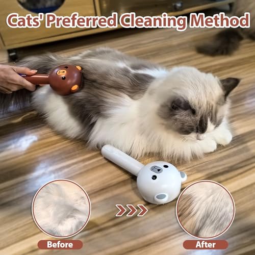 Cat Steam Brush with 2 Spray Levels & Release Button 4-in-1 Cat Water Brush | for Shedding Grooming, Pet Hair Removal Comb for Long Short Haired Cats Dogs, IPX7 Waterproof Self Cleaning Slicker Brush - color: White with Handle