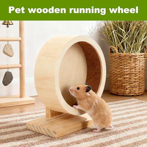 9 Inch Hamster Wooden Silent Exercise Running Wheel with Mini Running Ball | Small Animal Exercise Wheel Accessories,Wooden Exercise Wheels with Removable Track for Gerbils,Mice,Totoro