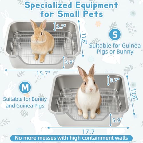 BWOGUE Extra Large Stainless Steel Rabbit Litter Box, Bunny Litter Box Pan | Large Rabbit Litter Box, Steel Grid with Sifting Tray, Low Entry Potty Pan, Easy to Clean, Helps Control Odor, Rabbits - size: XL:23.6in ×15.7in × 5.9inches