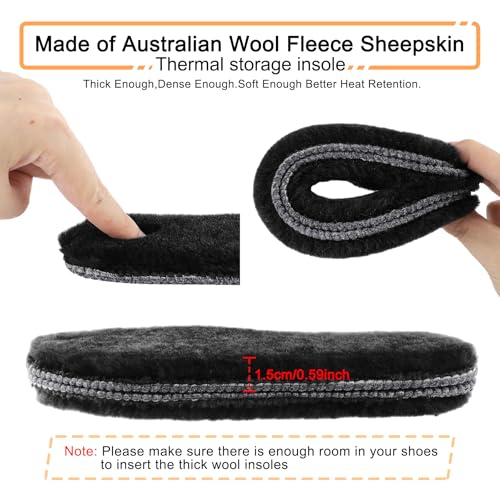 riemot Women’s Sheepskin Wool Insoles,100% Australian Wool Fleece Upper,15mm Thick Warm Winter Boot Inserts, Cozy Replacement Insoles for Snow Boots, Slippers & Roomy Shoes Black EU39/US8 - color: Black, size: US 8 Women