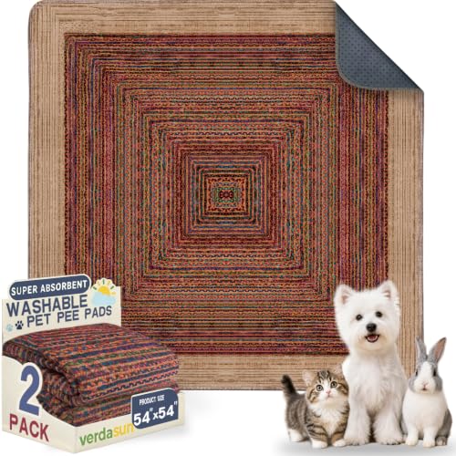 Washable Pee Pads for Dogs, Reusable Puppy Potty Training Pads, Ultra-Absorbent Thick Waterproof Leak-Proof Non-Slip Pads & Mat for Crate, Playpen, Floor, Whelping & Housebreaking , 2 Pack 54"x54" - color: Sisal Bohemian Print, size: 54" ×54"(pack of 2)