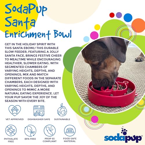 SodaPup Santa Enrichment Bowl – Durable Slow Feeder Bowl Made in USA from Non-Toxic, Pet-Safe, Food Safe Material for Mental Stimulation, Slowing Down Eating, Healthy Digestion, & More - color: Red Santa eBowl