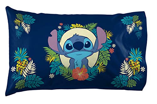 Disney Lilo Stitch Hawaii Cartoon Kids Pillowcase Reversible, Multi | 20 x 30 Inches, Official Product, Soft Microfiber, Double-Sided, Standard Size, Machine Washable, Kids Gift - color: Blue - Lilo & Stitch