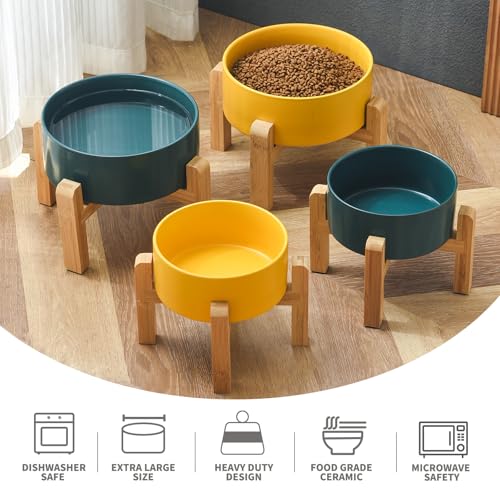 6'' Ceramic Raised Dog Bowl - 30Oz Dog Food & Water Bowl with Elevated Non-Slip Bamboo Stand, Dishwasher & Microwave Safe, Anti Vomiting Heavy Duty Pet Bowl for Small and Medium Dogs, Green - color: 1 x Bowl + Stand - Green, size: 6 inch