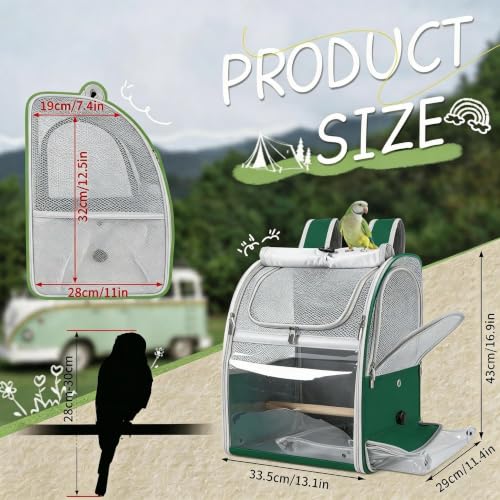 Sanmoncare Bird Backpack Carrier, Water Repellent Fabric Cockatiel Travel Bag with Stand, Lightweight and Portable Travel Cage for Parrot, Bird Travel Carrier, Green - color: Green
