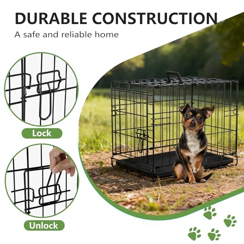 FDW Dog Crate 18-Inch Dog Cage Foldable Metal Kennel with Leakproof Tray Foldable Design Indoor Outdoor Use for Small Dogs,Dark Black - color: Dark Black