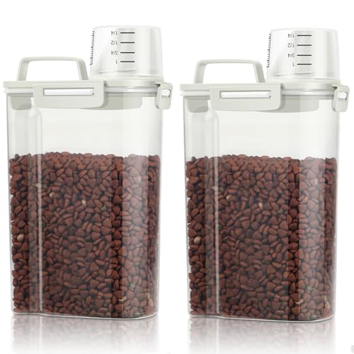 TBMax Small Dog Cat Food Storage Containers 2 Pack, Travel-Friendly Pet Food Container with Spout & Measuring Cup, Kid-Friendly Pet Feeding Dispenser, Portable Dog Treat Bird Seed Container -Beige - color: Beige -2Pcs 3Qt