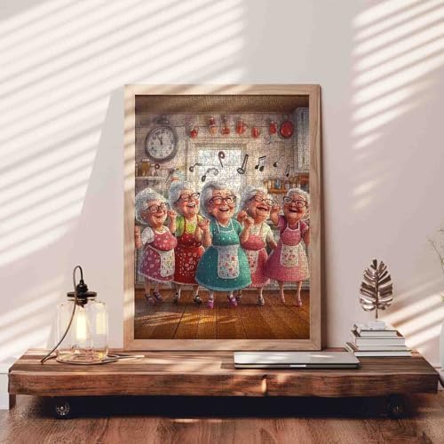 Old Woman Dancing in Kitchen Jigsaw Puzzles for Adult 1000 Piece Funny Good Friends Puzzles Wall Decor Happy Grandma’s Key Puzzles Magic Jigsaw Puzzle Family Challengings,Game Friendship Gift - color: Artwork-16