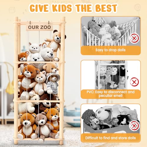 Woodure Stuffed Animal Storage & Organizer, Wooden Cute Zoo Toy Holder for Toddler Rooms, Playrooms & Bedrooms - color: Natural