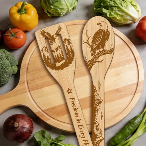 GLOBLELAND 6 Pcs Eagle Wooden Spoons Utensil Set Mountain Eagle Bamboo Carving Kitchen Cooking Utensils Wooden Engraved Cooking Spatula Sets for Kitchen Fun House Warming Gift - color: Eagle