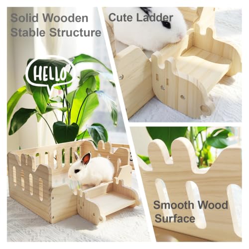 Wooden Rabbit Bed Cooling Guinea pig Bed with Aluminum Pad(Wood Color) | Guinea Pig Hideout with Ice box Bunny Bed Four Season Guinea Pig Hide Tent Solid Wood Chinchilla Cooling House for Hedgehog - color: Wood color