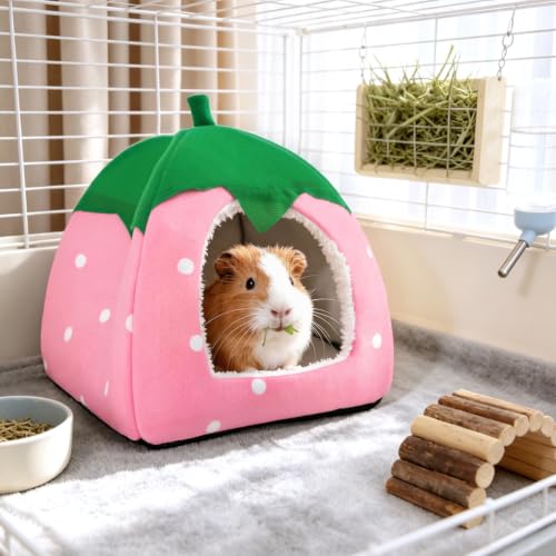 Guinea Pig Hideout Bed, Dwarf Rabbit House Cave | Cozy Hide-Out for Little Bunny Hedgehog Ferret Chinchilla & Other Small Animals, Cage Accessories - color: Pink