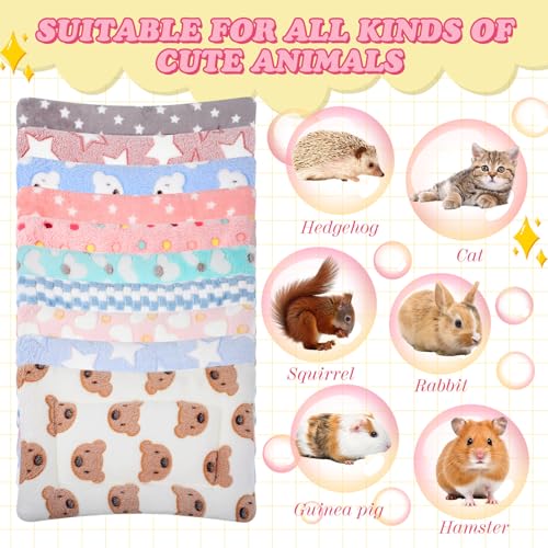 Tudomro 10 Pcs Guinea Pig Bed Mat with Cleaning Dustpan Brush 15" x 11" Animal Bedding Fleece Bunny Sleeping Pad for Small Dogs Cats Rats Hedgehogs Ferrets Hamster Indoor(Heart Bear) - style: Heart Bear