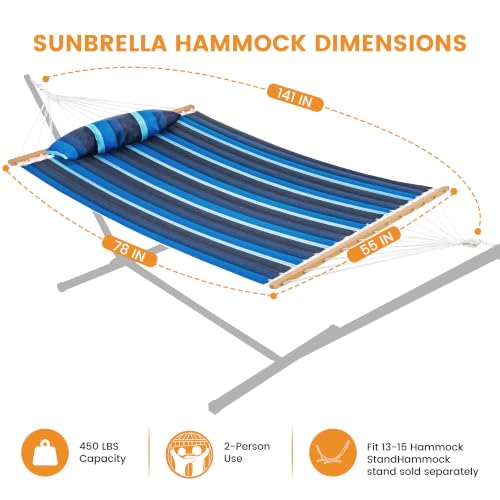 Lazy Daze 12 FT Sunbrella Quilted Hammock, Non-Fading Double Hammock | 2 Person Hammock with Pillow, Straps, Carabiners , All Weather Fade Resistant for Outside, Gateway Indigo - color: Gateway Indigo
