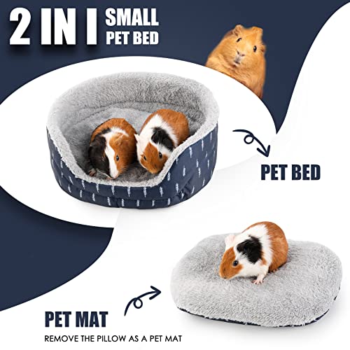 Guinea Pig Bed, Oval Cuddler, Removable Pad, Polyester, Ideal for Small Pets, Cuddle Cup Shape, Dark Blue, Leaf Pattern