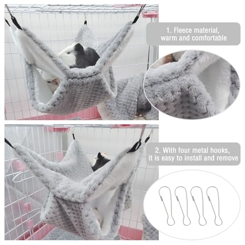 Yanmucy Rat Hammock Double-Layer Fleece Guinea Pig Hammock House Warm Soft Rat Hammocks for Cage Accessories Ferrets Hideout Ferret Hamster Hammock for Small Animal Playing Sleeping (Grey) - color: Grey