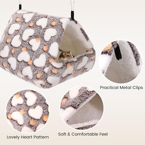 MCEAST 4 Pieces Small Pets Cage Accessories Hanging Hammock Sleeping Bag Tunnel and Bed Hideout Set Warm Sleep Nap Sack Bed for Hamster Ferret Squirrel Rabbit, Coffee Hearts - style: Coffee Hearts
