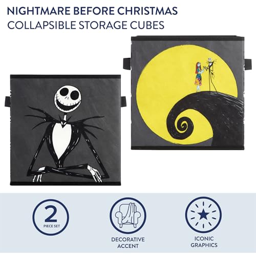 Nightmare Before Christmas Jack and Sally Set of 2 Durable Storage Cubes with Handles, 10"x10"x10" Cubes - color: Nightmare Before Christmas