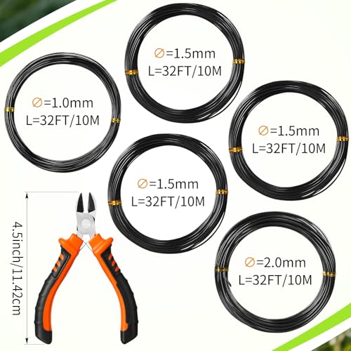 Mudder 5 Roll Aluminum Bonsai Training Wire Tree 160 Feet Total with Bonsai Wire Cutter Anodized Training for Holding Branches Small Trunks(1/1.5/2.0mm,Black) - color: Black, size: 1/1.5/2.0mm