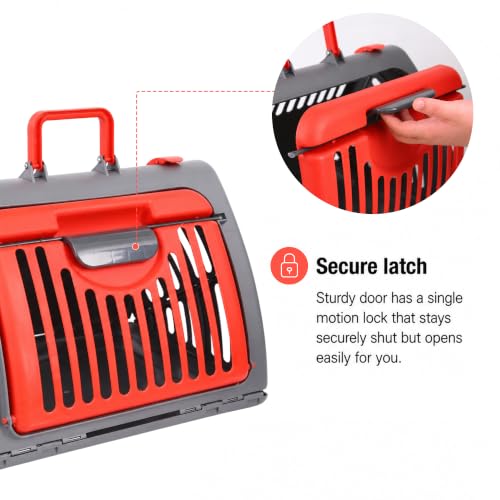 Foldable Portable Pet Carrier, Cat Carrier with Opening Door | Hard-Sided Travel Cat Carrier for Cats & Small Pets up to 25lbs, Red - color: Red