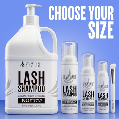 STACY LASH Eyelash Extension Shampoo + Brush / 1.69 fl.oz / 50ml / Korean Makeup Remover/Eyelid Foaming Cleanser/Wash for Extensions & Natural Lashes/Supplies for Professional & Home Use