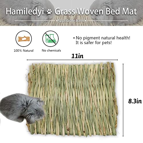 Hamiledyi Grass Mat Woven Bed Mat for Small Animal 5 Grass Mats Bunny Bedding Nest Chew Toy Bed Play Toy for Guinea Pig Parrot Rabbit Bunny Hamster Rat