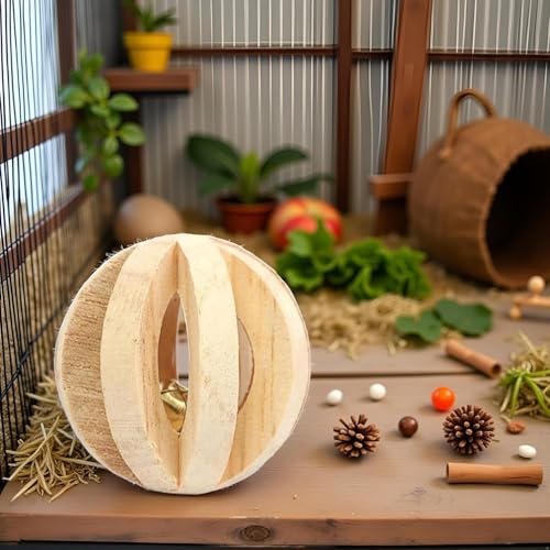 2Pcs Wood Color Natural Wood Dumbells Unicycle Bell Roller Pet Chew Toy for Guinea Pigs Rat Rabbits,Guinea Pig Toys Boredom,Small Animals Will be Very Happy Toys(No Bark Watermelon Ball)