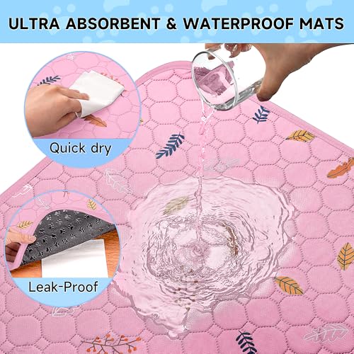 Sunheir Washable Pee Pads for Dogs Extra Large 48" x 60" 2-Pack, Reusable Puppy Pads Pet Training Pads for Dog Playpen Indoor, Waterproof Dog Pee Pads for Puppy Playpen, Whelping Pad - Pink - color: Leaves - Pink, size: 48x60 Inch (Pack of 2)
