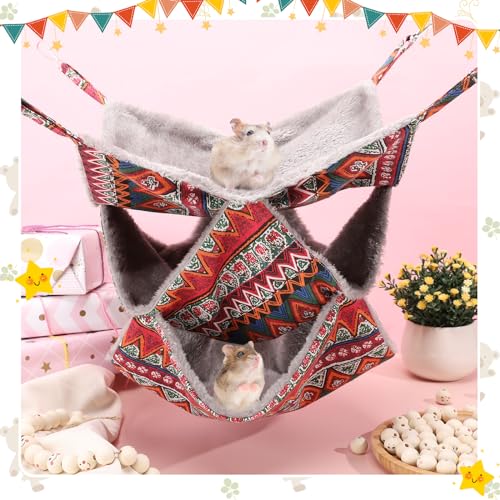 3 Tier Guinea Pig Cage Accessories,Ferret Rat Hammock,13.7x13.7 Inches, Pet Cage Hanging Bunkbed Hammock for Small Animals,Guinea Pig,Ferret,Kitten,Squirrel, Chinchilla, Rat,Parrot | Rat Hammock for Cage, Pet Cage Hanging Hammock, Small Animals, Guinea Pi